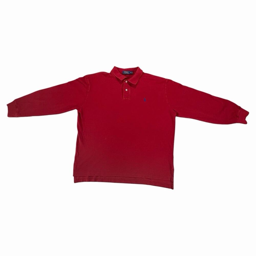 Polo Ralph Lauren Men’s XL Red Long Sleeve Polo Shirt Blue Pony Cotton Classic
